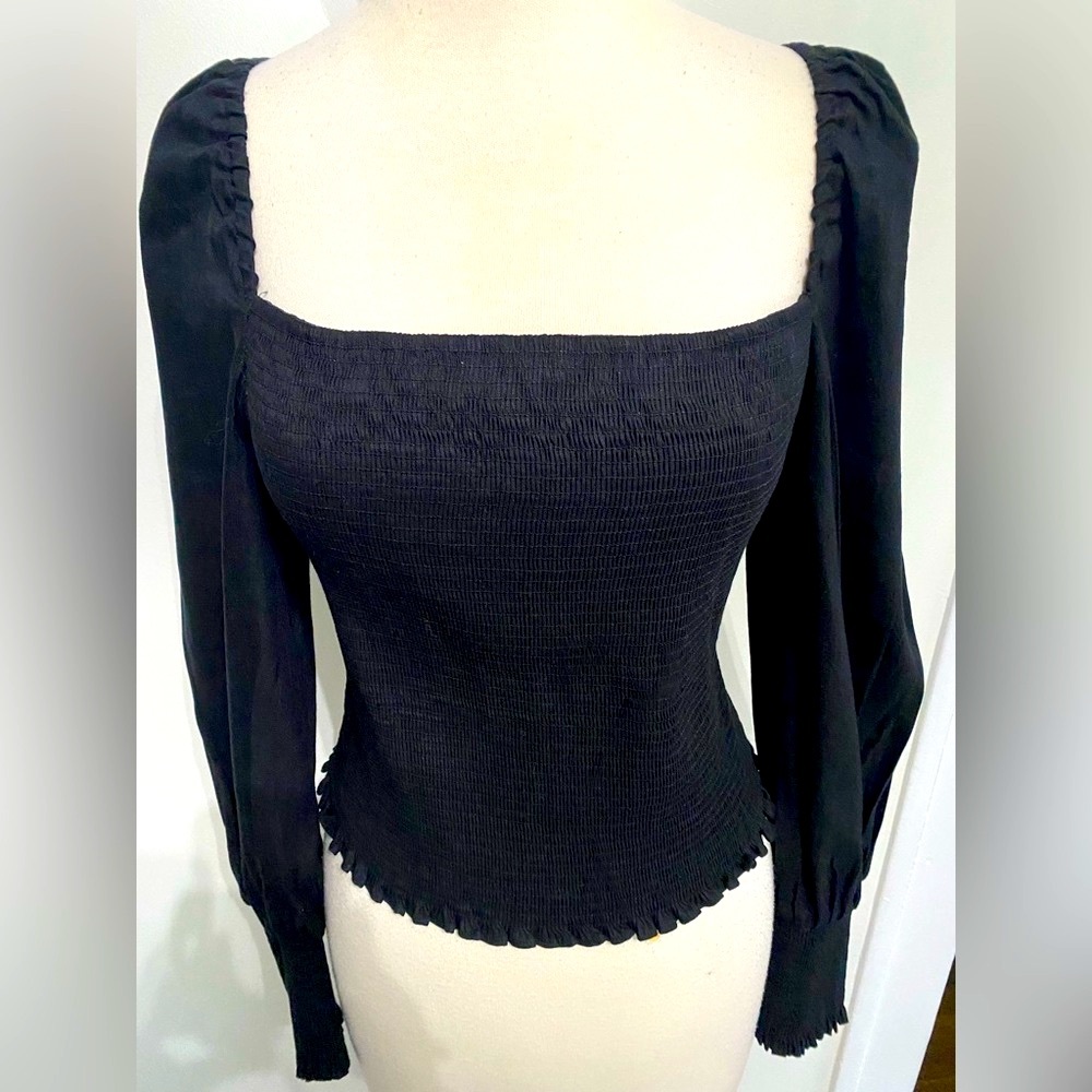 GIANNI BINI Black Long Sleeve Square neck Top - Size L